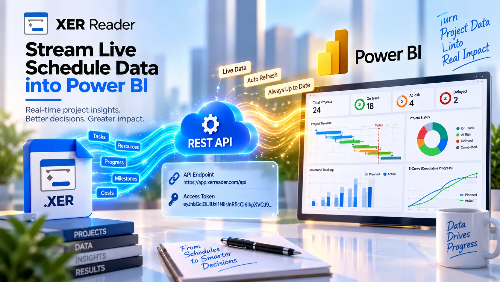 Stream live schedule data into Power BI over a REST API connection that refreshes automatically